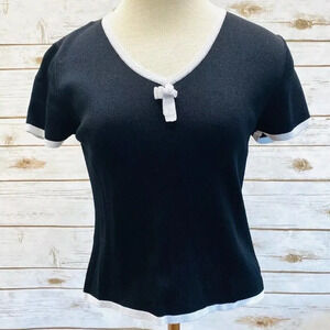 FINITY Women Short Sleeve Size Medium Pullover V-Neck Casual Black Shirt Top